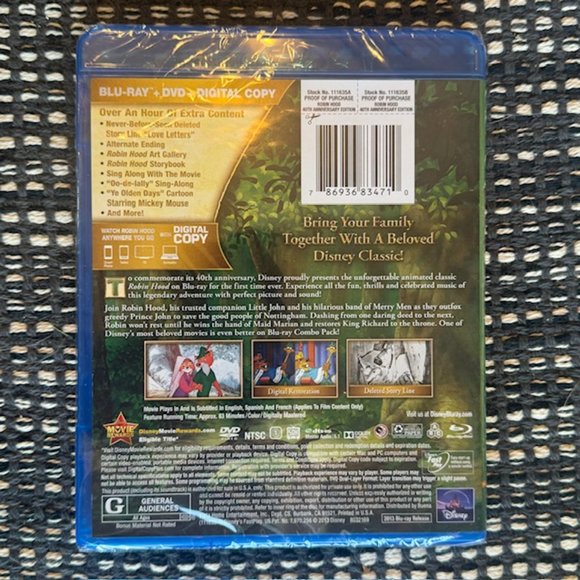 New/Sealed DISNEY"S ROBIN HOOD 40TH Anniversary Edition Blu-Ray & DVD - Picture 2 of 5